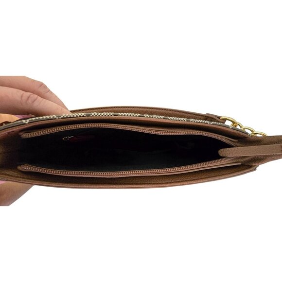 Tommy Hilfiger Monogram Tan & Brown Shoulder Bag With Gold Accents - Picture 6 of 9